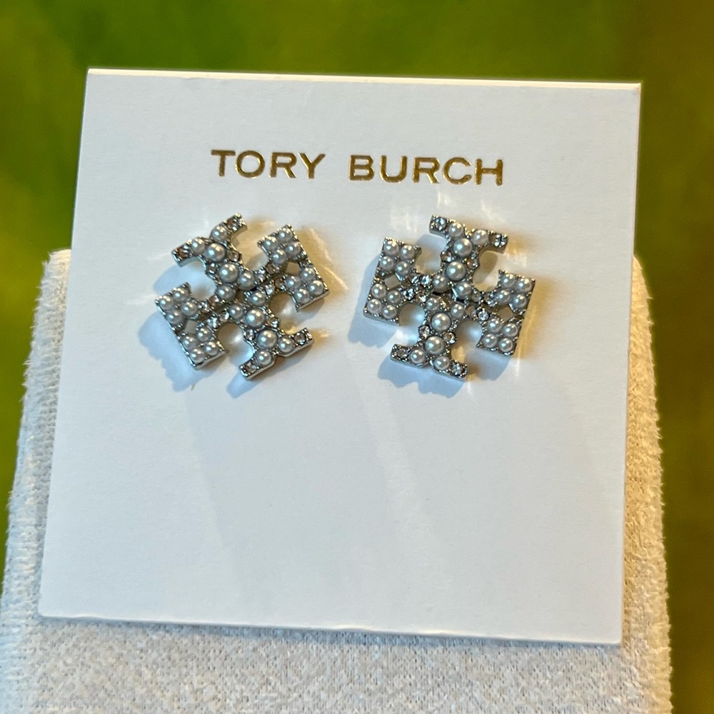Tory Burch Crystal Embellished Silver/pearl Earrings